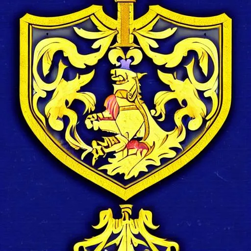 Prompt: Design typical heraldry from medieval Europe for the family jung. Metalic ornate.