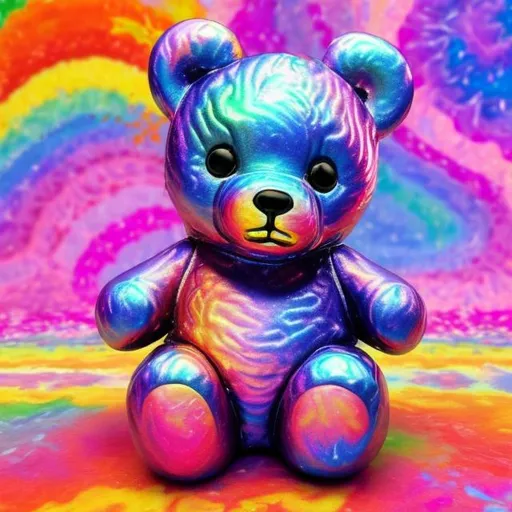 Prompt: Miniature teddy bear in the style of Lisa frank