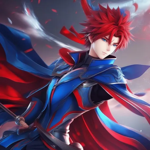 Prompt: 3d anime man red and blue and beautiful pretty art 4k full HD