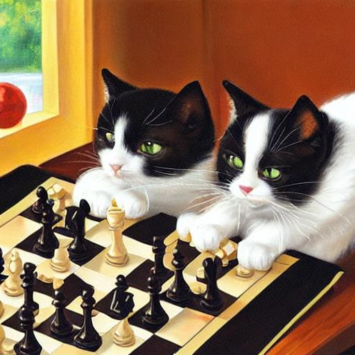 Cozy K Painting Of Two Tuxedo Cats Playing Chess I OpenArt