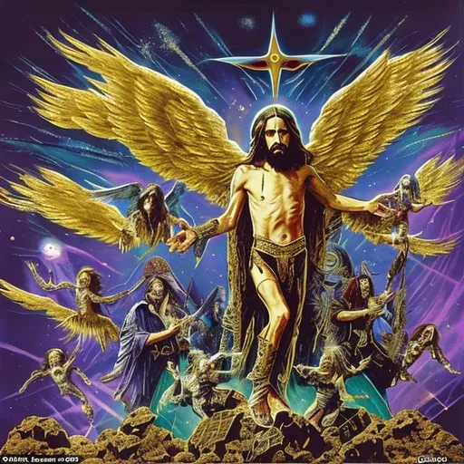 hawkwind playing space rock, dressed like jesus, sur...