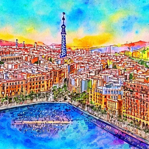 Prompt: a water painting of barcelona
