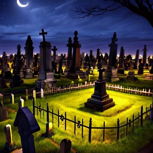 Prompt: high-res, quality upscaled image, perfect composition, 18k composition, 16k, 2D image, cell shaded, features, graveyard, cemetery, bird's eye view, overhead graveyard, graveyard fantasy, spooky cemetery, nighttime, spooky, cemetery, bones, skeleton, scary, gravestones, worn down, old, tathered