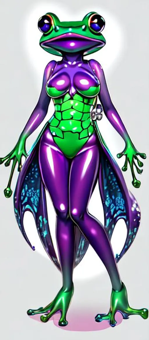 Prompt: weird psychic frog girl,  dark fantasy Horror, cell-shaded RPG, cute Amphibian anime monster girl.  Long floppy tongue,  webbed limbs, odd but beautiful

