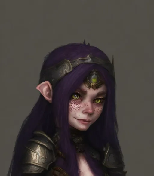 Prompt: A fantasy portrait of a cute but sinister looking, and freckled female gnome sorceress, pathfinder