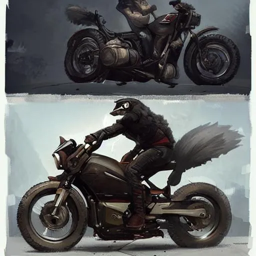 Prompt: raccoon motorcycle,digital Art,greg rutkowski, trending on artstation, cinematic