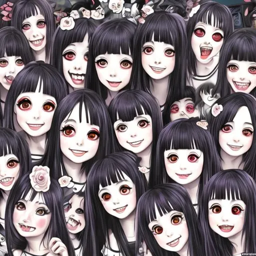 Prompt: Kawaii girls in the style of junji ito