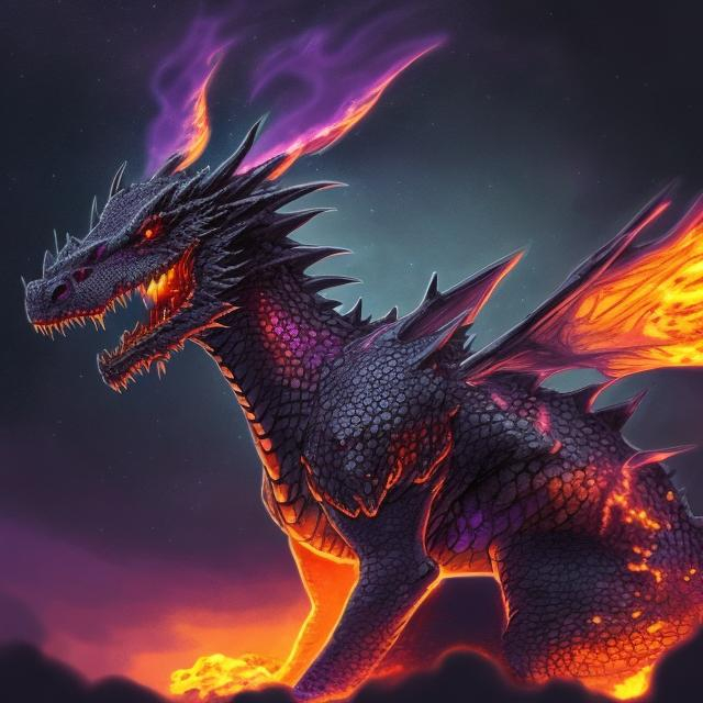 black scaled dragon breathing purple fire with glowi... | OpenArt