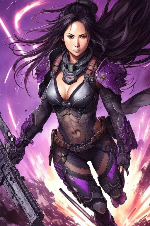 Prompt: (((Yoji Shinkawa))), sticker of ultra detailed portrait of Olivia Munn in purple ninja armor,  high quality cell shaded illustration in post apocalyptic style by Yoji Shinkawa, ((full body)), dynamic pose, perfect anatomy, centered, freedom, soul, black long hair, approach to perfection, cell shading, 4k , cinematic dramatic atmosphere, watercolor painting, global illumination, detailed and intricate environment, artstation, concept art, fluid and sharp focus, volumetric lighting, cinematic lighting, Art by Yoji Shinkawa,