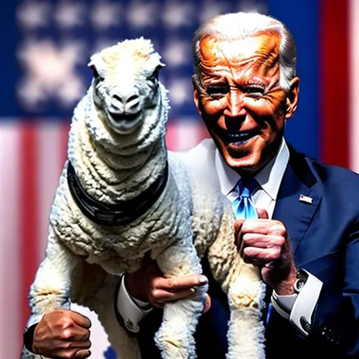 Prompt: Joe Biden cyborg hanging out with Trump while eating a lamb