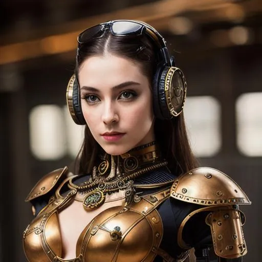 Prompt: Please produce a photograph of a steampunk robotic beautiful female android, high quality, trending art, trending on artstation, sharp focus, studio photo, intricate details, highly detailed, UHD, HDR, 8K, ((Masterpiece))
