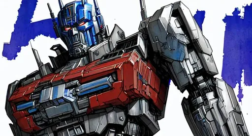Prompt: sticker of A human version of Optimus Prime from best marvel movie got release from news, full body, Kim Jung gi, freedom, soul, digital illustration, comic style, cyberpunk, perfect anatomy, centered, approaching perfection, dynamic, highly detailed, watercolor painting, artstation, concept art, smooth, sharp focus, illustration, art by Carne Griffiths and Wadim Kashin ,