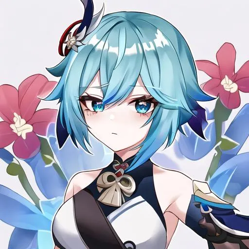 Anime girl pfp green hair blue flowers