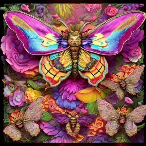 Prompt: Ornate moth diorama in the style of Lisa frank