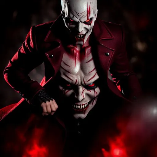 Prompt: Vampire with bloody fangs, Detailed tattoo's, red skull facepaint, Hyperdetailed, Hyper realistic, Photorealistic, Movie Quality