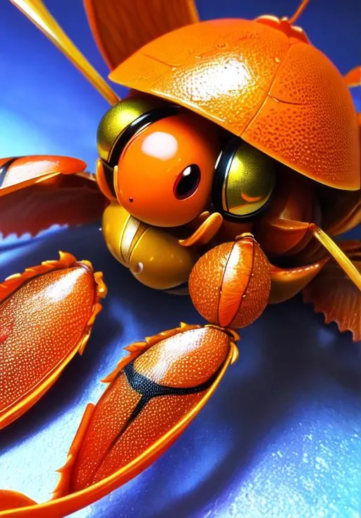 Prompt: UHD, , 8k,  oil painting, Anime,  Very detailed, zoomed out view of character, HD, High Quality, Anime, Pokemon, Paras is an orange, insectoid crab-like cicada Pokémon with large eyes and mushrooms growing on its head  Its ovoid body is segmented, and it has three pairs of legs. The foremost pair of legs is the largest and has sharp claws at the tips. There are five specks on its forehead and three teeth on either side of its mouth. It has circular eyes with large pseudo pupils.

Red-and-yellow mushrooms known as tochukaso grow on this Pokémon's back. The mushrooms can be removed at any time and grow from spores that are doused on this Pokémon's back at birth by the mushroom on its mother's back. Tochukaso are parasitic in nature, drawing their nutrients from the host Paras's body in order to grow and exerting some command over the Pokémon's actions. For example, Paras drains nutrients from tree roots due to commands from the mushrooms. Paras can often be found in caves. However, it can also thrive in damp forests.

Pokémon by Frank Frazetta