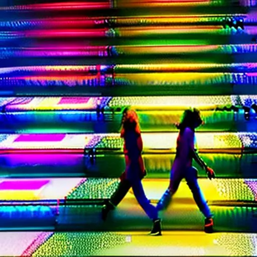 Prompt: walking on a rainbow staircase into the stars
