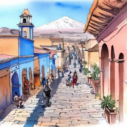 Prompt: arequipa peru painting line ink and wash watercolor