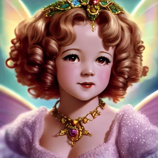 Prompt: yoing Shirley Temple as a fairy goddess of aummer,closeup