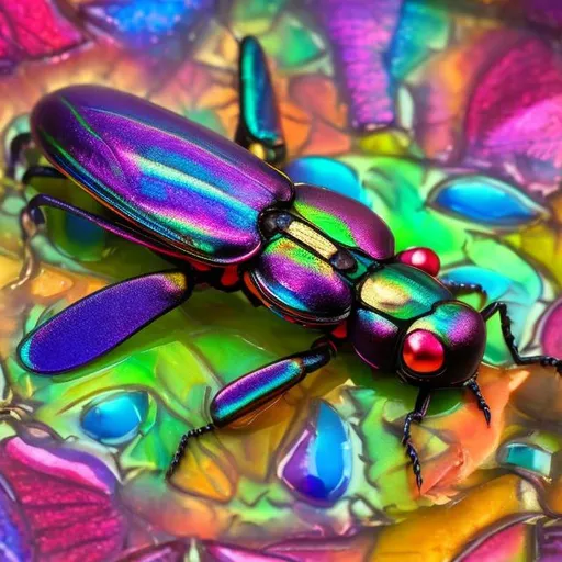 Prompt: Jewel beetle diorama in the style of Lisa frank