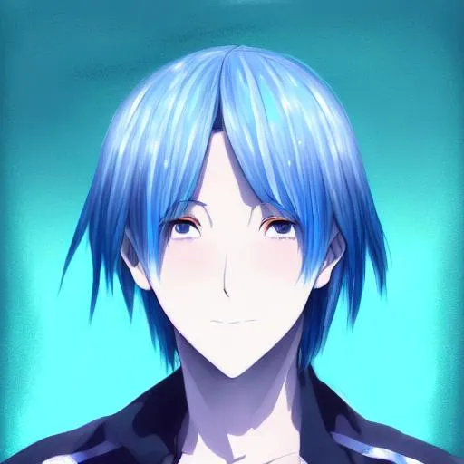 Prompt: anime portrait of a man, anime eyes, beautiful intricate light blue hair, shimmer in the air, symmetrical, in re:Zero style, concept art, digital painting, looking into camera, square image