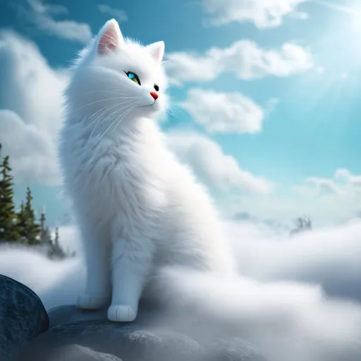Prompt: Cute, white, windy fur, wind cat, possessing the element of wind and making circles of clouds and mist move around in the air in a magical way. Perfect features, extremely detailed, realistic, complimentary colors, misty forest background