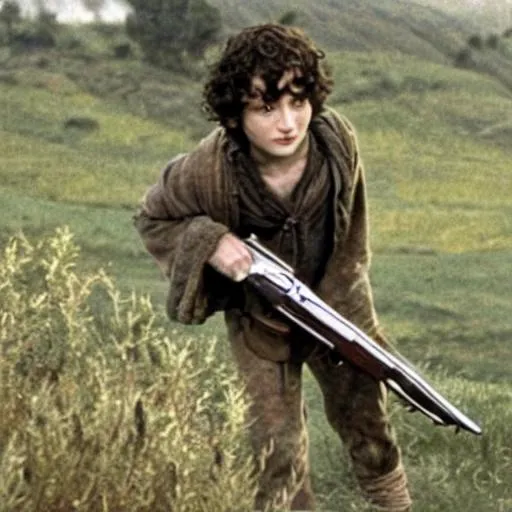 Prompt: frodo with an ak47