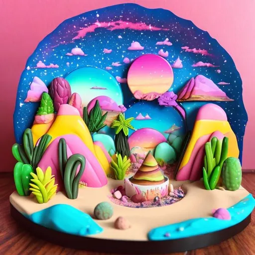 Prompt: Lisa frank style desert diorama