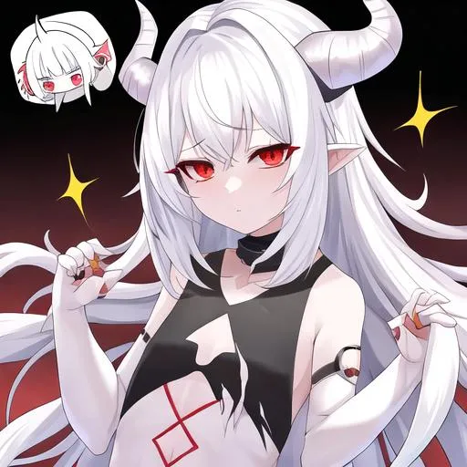Prompt: Zaley 1female (white hair) (white demon horns) young kid, 10 years old. wearing torn clothes