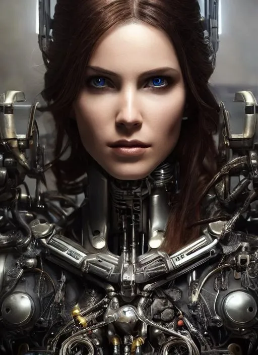 Portrait Of Female Cyborg With Metal Bones And Flowi Openart 8501