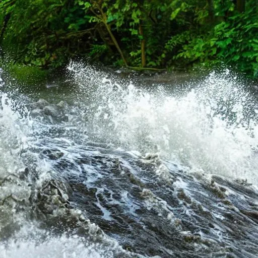 Prompt: Major Waves of water, Rushing Stream, Fish Attack Slammer Pound