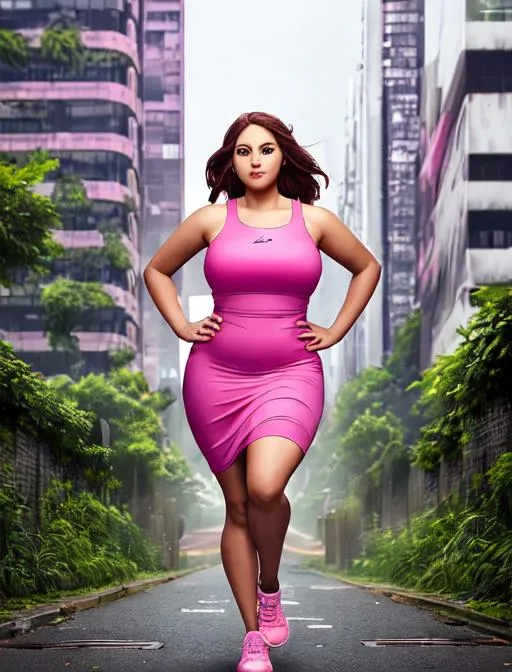 full body portrait of a running curvy girl with love