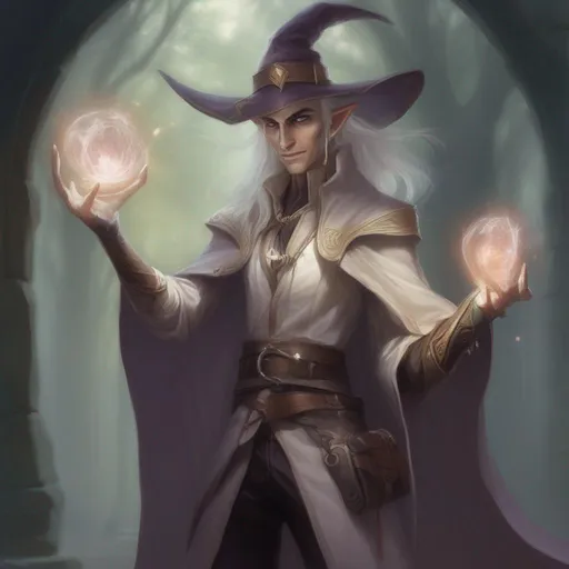 Prompt: eladrin dnd arcane trickster hi res, pale vampire hunter d looking elf, picking lock with magic