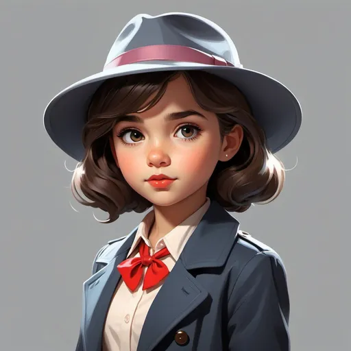 Prompt: Noir Detective Girl, American Realism Style, colorful, plain white background, valentine design, in the style of graphic novel inspired illustrations, sketchfab, fernando amorsolo, relatable personality, alexander millar, cute and dreamy, lit kid --ar 71:128 --stylize 750 --v 6