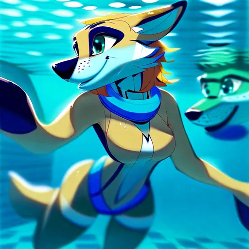 Prompt: Anthro furry swimming underwater