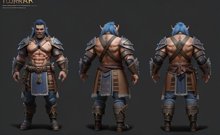 turnaround character sheet, male, warrior Orc, (best...