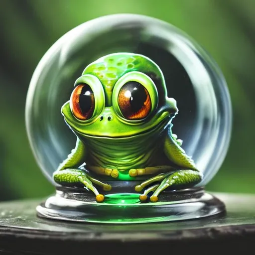 Prompt: sinister frog facing a crystal ball