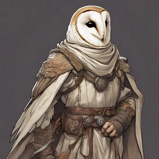 Prompt: Barn Owl Humanoid cleric rogue d&d realistic drawing
