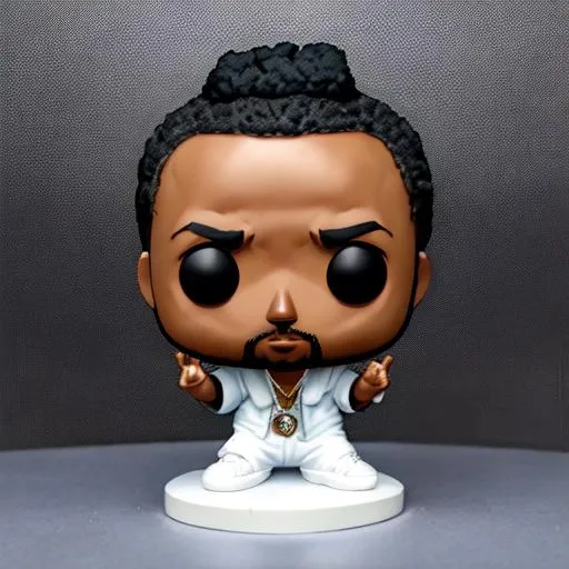 Prompt: Funko pop version of Kendrick Lamar made of shiny gloss cast die center shot front lit