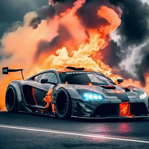 Prompt: WIDEBODY SUPER CAR WITH FLAMES SPITTING AND MODERN DESIGN 