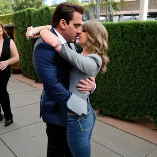 Prompt: Taylor swift kissing Micheal Scott