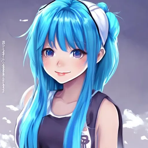 Prompt: a cute anime girl with blue hair in Sam Yang style