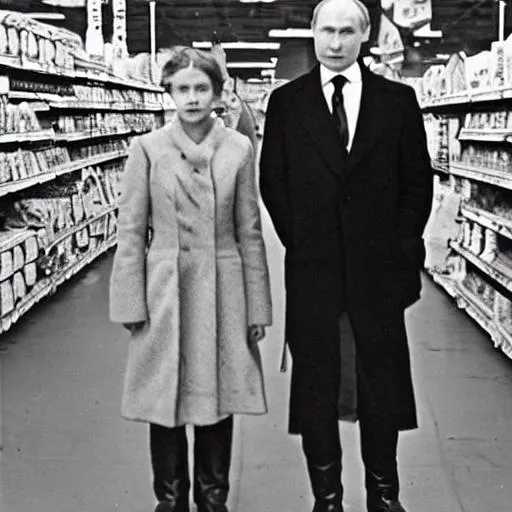 Prompt: Vladimir Putin and Ada Riggs at Walmart in 1863