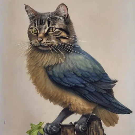 Prompt: A cat and bird hybrid 
