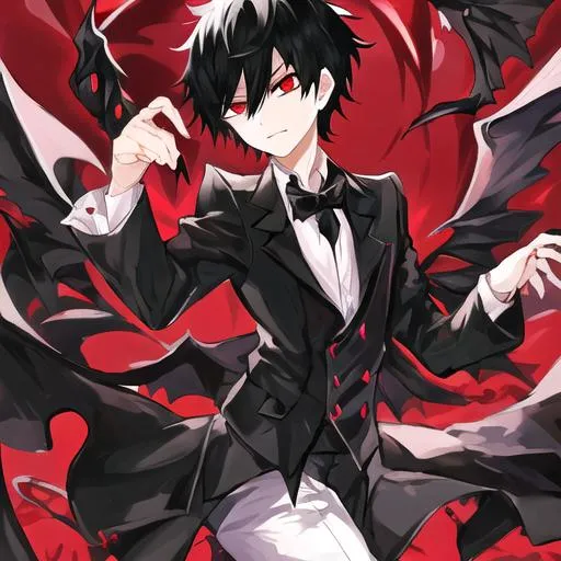 Prompt: Damien  (male, short black hair, red eyes)