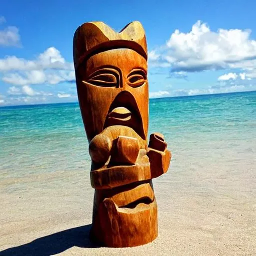 Tiki Statue on beach | OpenArt