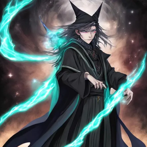Prompt: anime dark magic wizard