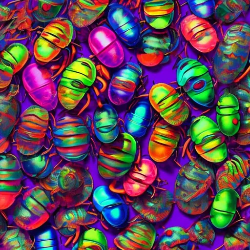 Prompt: Pillbugs in the style of Lisa frank