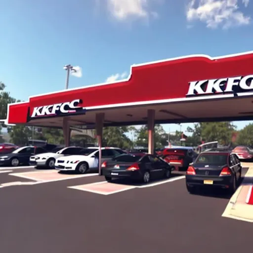 Prompt: A KFC drive-through with lots of cars