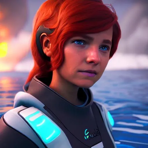 Prompt: subnautica young female protagonist, photorealistic, high definition, in danger